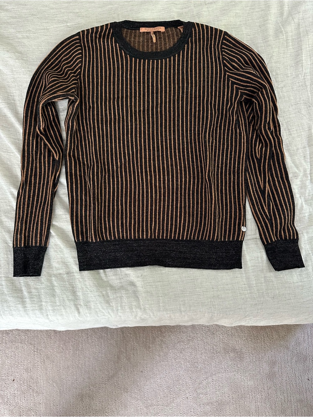 Scotch & Soda Black Sweater with Copper Pinstripes Scoop Neck